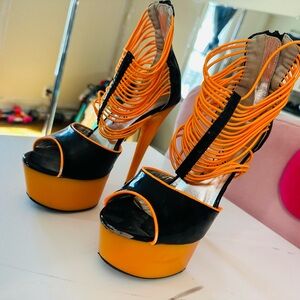 Ellie Black and Orange Strappy Platform Heels